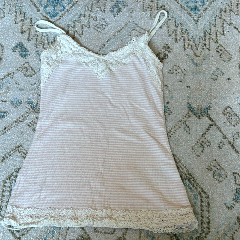 Hollister Light Pink & Cream Lace Trim Cami Tank